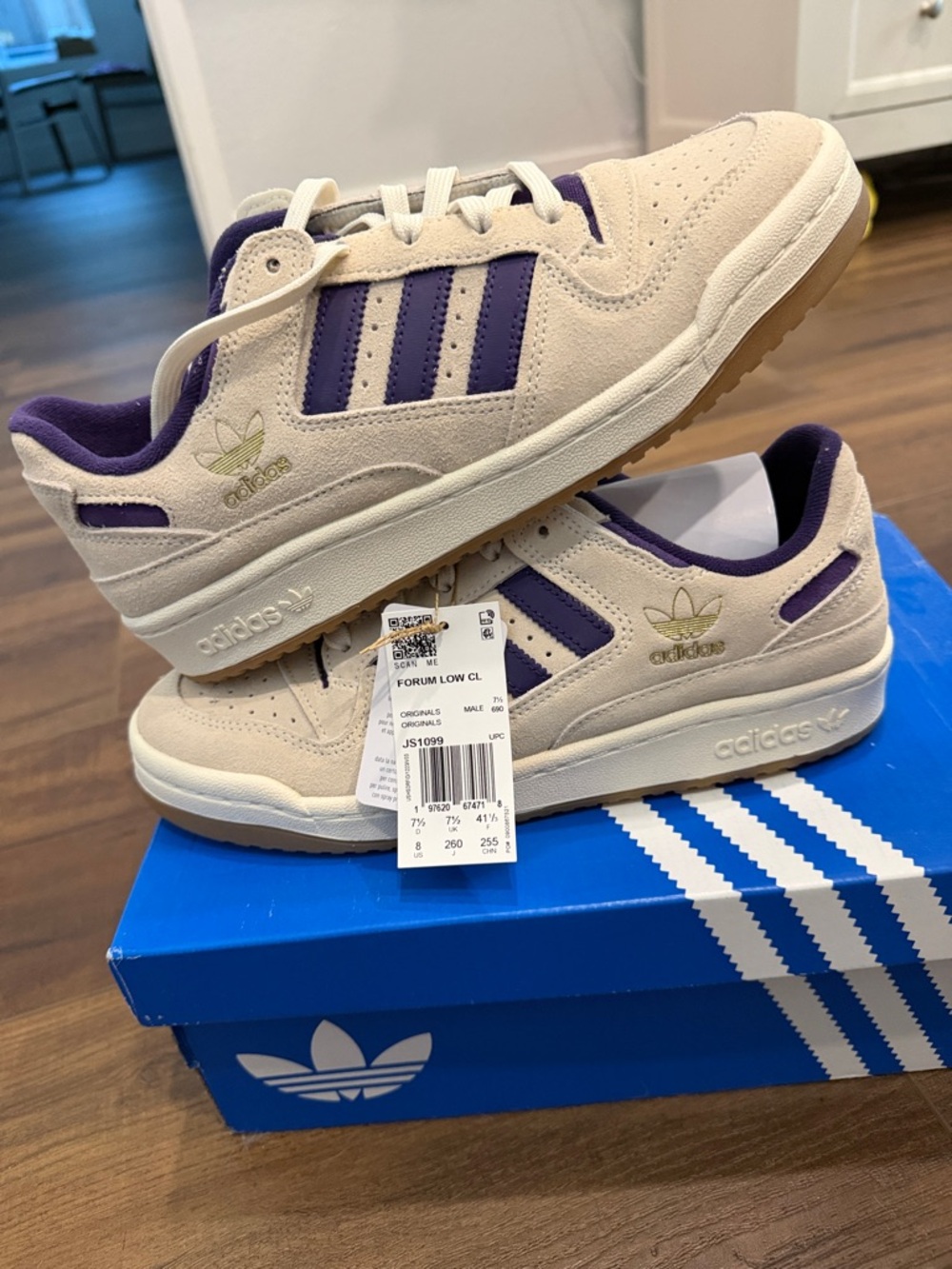 adidas Low-Top Suede Sneakers in Cream & Purple
